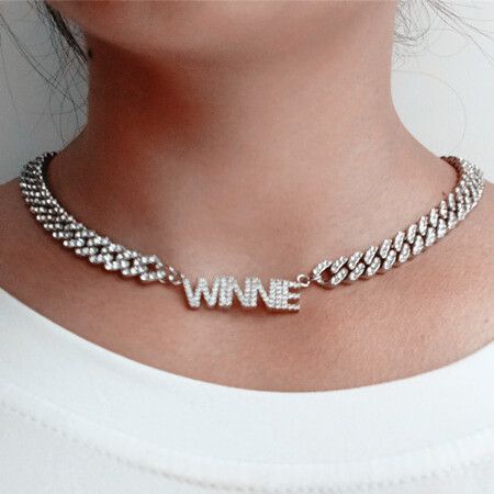 Women custom iced out cuban chain nameplate jewelry bulk personalized cubic zirconia diamond cz block name choker necklaces wholesale